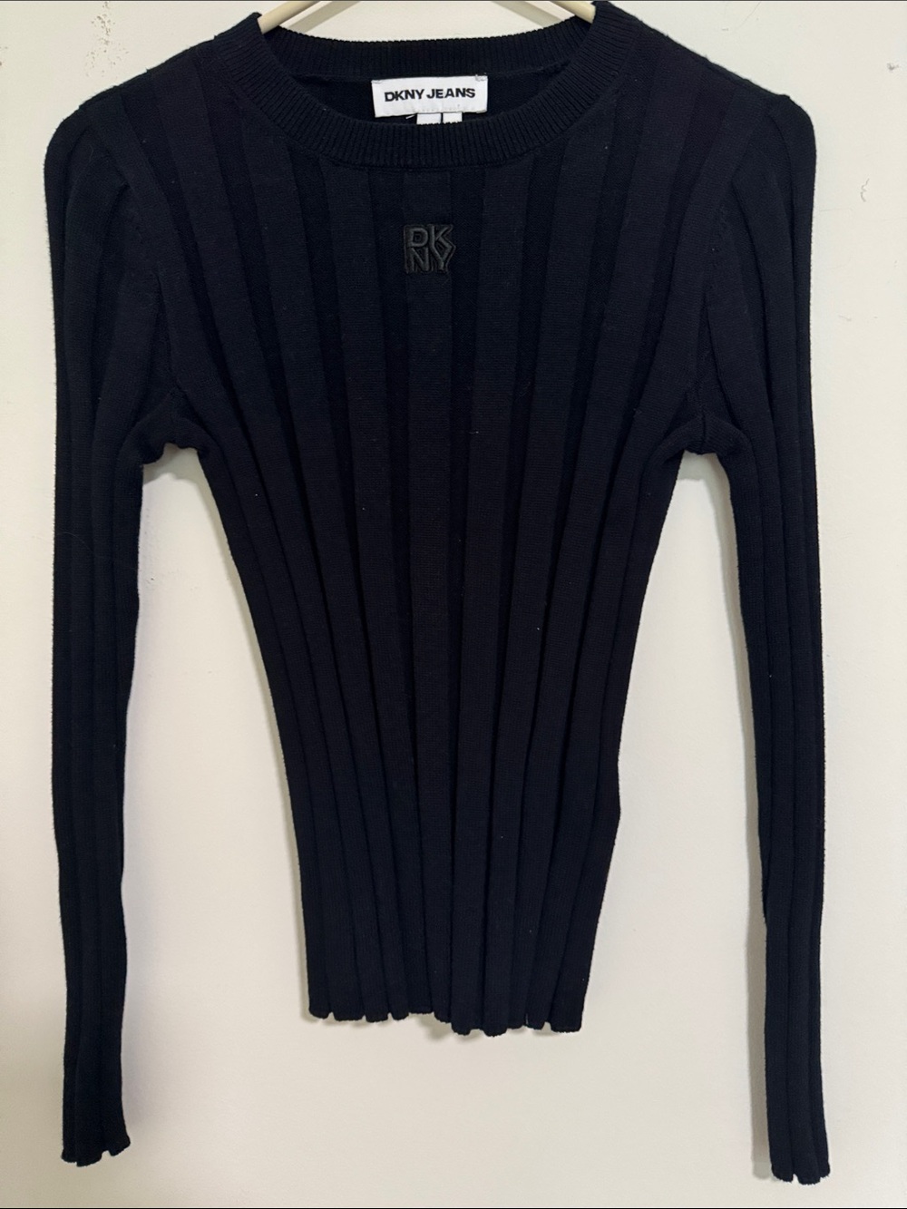 DKNY Black Ribbed Long Sleeve Slim Knit Top